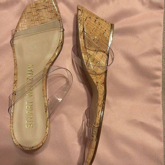 STUART WEITZMAN Aleena 50 Patent-leather Wedge Sandals In Neutral NWT 5B - Picture 5 of 6